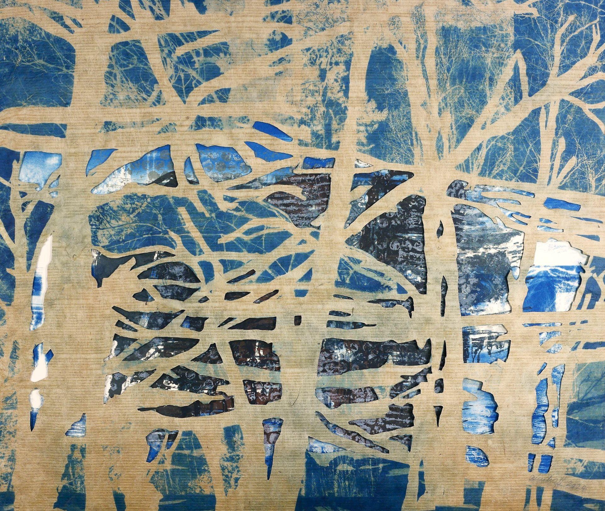 Annhoff Paradise Lost PL 4 2024 50x60 Lithografie und Cyanotypien übereinander montiert ws neu